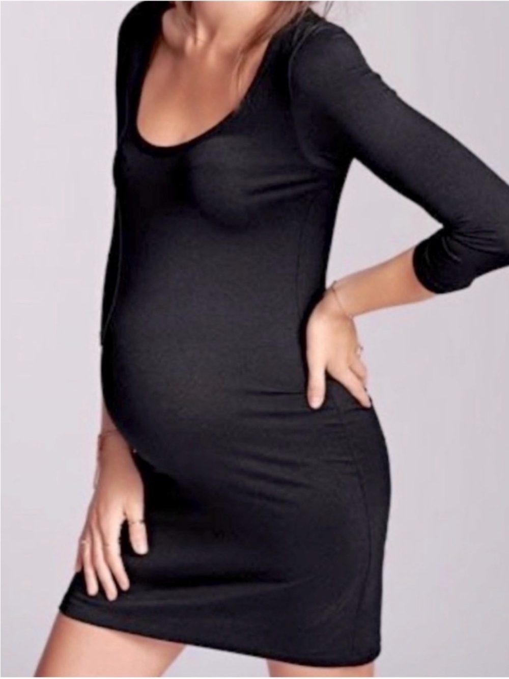 Hatch The 3/4 Body Black Scoop Neck Maternity Mini Dress // Size 2/Medium